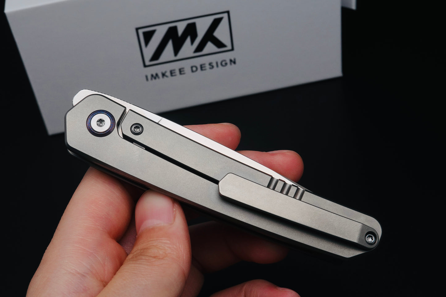 Imkee design SS1 M390 Blade Front Flipper Titanium Handle (2.83'' Satin)