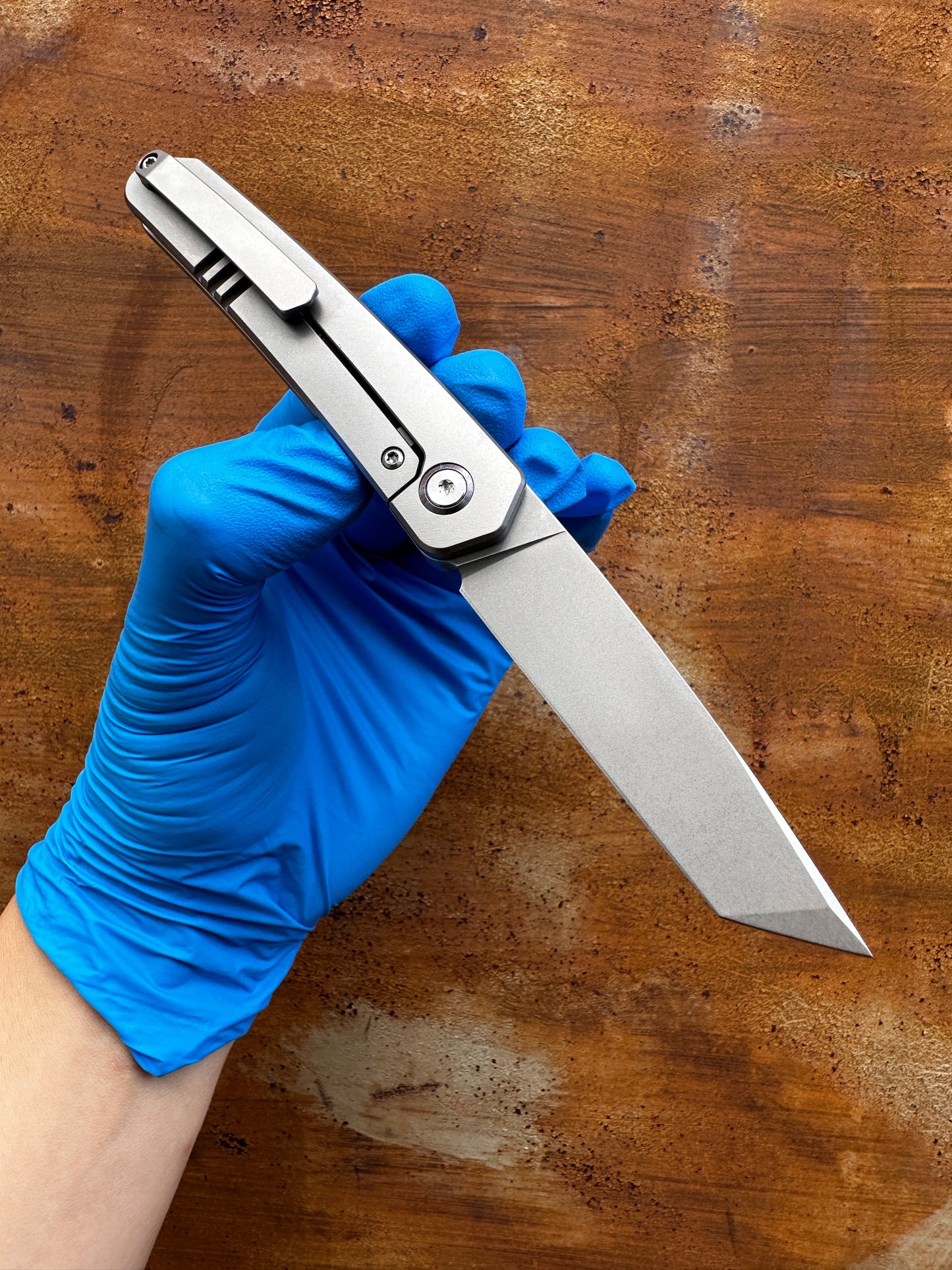 Imkee design SS1 M390 Blade Front Flipper Titanium Handle (2.83'' Stonewash)